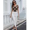 imageBlingfit Cold Shoulder Tops Summer Tunic Shirts for Women T Shirts V Neck Short Sleeve Casual Tees Blouses 2025Orange Flowers on Black Background