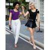 imageBlingfit Cold Shoulder Tops Summer Tunic Shirts for Women T Shirts V Neck Short Sleeve Casual Tees Blouses 2025Purple