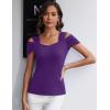 imageBlingfit Cold Shoulder Tops Summer Tunic Shirts for Women T Shirts V Neck Short Sleeve Casual Tees Blouses 2025Purple