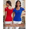imageBlingfit Cold Shoulder Tops Summer Tunic Shirts for Women T Shirts V Neck Short Sleeve Casual Tees Blouses 2025Red