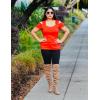 imageBlingfit Cold Shoulder Tops Summer Tunic Shirts for Women T Shirts V Neck Short Sleeve Casual Tees Blouses 2025Red