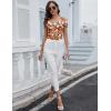 imageBlingfit Cold Shoulder Tops Summer Tunic Shirts for Women T Shirts V Neck Short Sleeve Casual Tees Blouses 2025Red Background Print