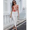 imageBlingfit Cold Shoulder Tops Summer Tunic Shirts for Women T Shirts V Neck Short Sleeve Casual Tees Blouses 2025Red Flowers on White Background
