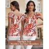 imageBlingfit Cold Shoulder Tops Summer Tunic Shirts for Women T Shirts V Neck Short Sleeve Casual Tees Blouses 2025Red Flowers on White Background