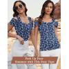 imageBlingfit Cold Shoulder Tops Summer Tunic Shirts for Women T Shirts V Neck Short Sleeve Casual Tees Blouses 2025White Flowers on Dark Blue Background