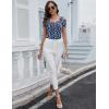 imageBlingfit Cold Shoulder Tops Summer Tunic Shirts for Women T Shirts V Neck Short Sleeve Casual Tees Blouses 2025White Flowers on Dark Blue Background