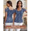 imageBlingfit Cold Shoulder Tops Summer Tunic Shirts for Women T Shirts V Neck Short Sleeve Casual Tees Blouses 2025White Flowers on Dark Blue Background