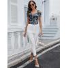 imageBlingfit Cold Shoulder Tops Summer Tunic Shirts for Women T Shirts V Neck Short Sleeve Casual Tees Blouses 2025White Printed Flower