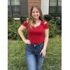 imageBlingfit Cold Shoulder Tops Summer Tunic Shirts for Women T Shirts V Neck Short Sleeve Casual Tees Blouses 2025Wine Red