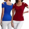 imageBlingfit Cold Shoulder Tops Summer Tunic Shirts for Women T Shirts V Neck Short Sleeve Casual Tees Blouses 2025Wine Redblue