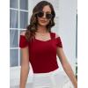 imageBlingfit Cold Shoulder Tops Summer Tunic Shirts for Women T Shirts V Neck Short Sleeve Casual Tees Blouses 2025Wine Redblue
