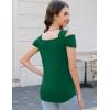 imageBlingfit Trendy Summer Sexy Top for Women Cold Shoulder Tops V Neck Pleated Blouses Dressy Casual Loose Fit Printed ShirtsAgreen