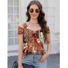 imageBlingfit Trendy Summer Sexy Top for Women Cold Shoulder Tops V Neck Pleated Blouses Dressy Casual Loose Fit Printed ShirtsBred Background Printing