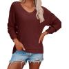 imageII ININ Womens Fall Sweater 2024 Long Sleeve Tops Fashion Outfits Trendy Casual V Neck Oversized Pullover SweatersDark Red