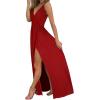 imageII ININ Womens Sundresses 2024 Fashion Outfits Wedding Guest Beach Dresses V Neck Spaghetti Strap High Waist Side Split Long Maxi Dress Wine