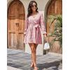 imageII ININ Womens Wedding Guest Dresses Long Sleeve Cocktail Dress Wrap V Neck Lace Tie Waist Mini Party DressPink1