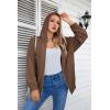 imageVICHYIE Corduroy Drawstring Hooded Pocket Zip Up Jacket Loose Shacket CoatBrown