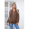 imageVICHYIE Corduroy Drawstring Hooded Pocket Zip Up Jacket Loose Shacket CoatBrown