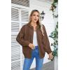 imageVICHYIE Corduroy Drawstring Hooded Pocket Zip Up Jacket Loose Shacket CoatBrown