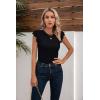 imageVICHYIE Summer Womens Shirt Short Ruffle Sleeve V NeckRound Neck Ribbed Casual Tshirt Fitted Tops BlousesOblack
