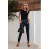 imageVICHYIE Summer Womens Shirt Short Ruffle Sleeve V NeckRound Neck Ribbed Casual Tshirt Fitted Tops BlousesOblack