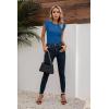 imageVICHYIE Summer Womens Shirt Short Ruffle Sleeve V NeckRound Neck Ribbed Casual Tshirt Fitted Tops BlousesOblue