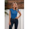 imageVICHYIE Summer Womens Shirt Short Ruffle Sleeve V NeckRound Neck Ribbed Casual Tshirt Fitted Tops BlousesOblue