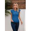 imageVICHYIE Summer Womens Shirt Short Ruffle Sleeve V NeckRound Neck Ribbed Casual Tshirt Fitted Tops BlousesOblue