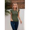 imageVICHYIE Summer Womens Shirt Short Ruffle Sleeve V NeckRound Neck Ribbed Casual Tshirt Fitted Tops BlousesOgreen