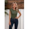 imageVICHYIE Summer Womens Shirt Short Ruffle Sleeve V NeckRound Neck Ribbed Casual Tshirt Fitted Tops BlousesOgreen