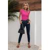 imageVICHYIE Summer Womens Shirt Short Ruffle Sleeve V NeckRound Neck Ribbed Casual Tshirt Fitted Tops BlousesOhot Pink