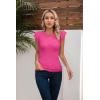 imageVICHYIE Summer Womens Shirt Short Ruffle Sleeve V NeckRound Neck Ribbed Casual Tshirt Fitted Tops BlousesOhot Pink