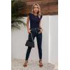 imageVICHYIE Summer Womens Shirt Short Ruffle Sleeve V NeckRound Neck Ribbed Casual Tshirt Fitted Tops BlousesOnavy