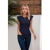 imageVICHYIE Summer Womens Shirt Short Ruffle Sleeve V NeckRound Neck Ribbed Casual Tshirt Fitted Tops BlousesOnavy