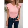 imageVICHYIE Summer Womens Shirt Short Ruffle Sleeve V NeckRound Neck Ribbed Casual Tshirt Fitted Tops BlousesOpink