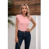 imageVICHYIE Summer Womens Shirt Short Ruffle Sleeve V NeckRound Neck Ribbed Casual Tshirt Fitted Tops BlousesOpink