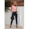 imageVICHYIE Summer Womens Shirt Short Ruffle Sleeve V NeckRound Neck Ribbed Casual Tshirt Fitted Tops BlousesOpink