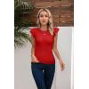imageVICHYIE Summer Womens Shirt Short Ruffle Sleeve V NeckRound Neck Ribbed Casual Tshirt Fitted Tops BlousesOred