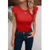 imageVICHYIE Summer Womens Shirt Short Ruffle Sleeve V NeckRound Neck Ribbed Casual Tshirt Fitted Tops BlousesOred