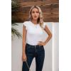 imageVICHYIE Summer Womens Shirt Short Ruffle Sleeve V NeckRound Neck Ribbed Casual Tshirt Fitted Tops BlousesOwhite