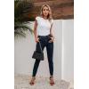 imageVICHYIE Summer Womens Shirt Short Ruffle Sleeve V NeckRound Neck Ribbed Casual Tshirt Fitted Tops BlousesOwhite