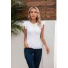 imageVICHYIE Summer Womens Shirt Short Ruffle Sleeve V NeckRound Neck Ribbed Casual Tshirt Fitted Tops BlousesOwhite