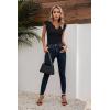 imageVICHYIE Summer Womens Shirt Short Ruffle Sleeve V NeckRound Neck Ribbed Casual Tshirt Fitted Tops BlousesVblack