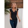 imageVICHYIE Summer Womens Shirt Short Ruffle Sleeve V NeckRound Neck Ribbed Casual Tshirt Fitted Tops BlousesVblack