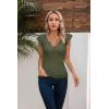 imageVICHYIE Summer Womens Shirt Short Ruffle Sleeve V NeckRound Neck Ribbed Casual Tshirt Fitted Tops BlousesVgreen