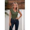 imageVICHYIE Summer Womens Shirt Short Ruffle Sleeve V NeckRound Neck Ribbed Casual Tshirt Fitted Tops BlousesVgreen