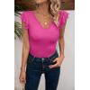 imageVICHYIE Summer Womens Shirt Short Ruffle Sleeve V NeckRound Neck Ribbed Casual Tshirt Fitted Tops BlousesVhot Pink