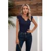 imageVICHYIE Summer Womens Shirt Short Ruffle Sleeve V NeckRound Neck Ribbed Casual Tshirt Fitted Tops BlousesVnavy