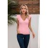 imageVICHYIE Summer Womens Shirt Short Ruffle Sleeve V NeckRound Neck Ribbed Casual Tshirt Fitted Tops BlousesVpink