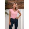 imageVICHYIE Summer Womens Shirt Short Ruffle Sleeve V NeckRound Neck Ribbed Casual Tshirt Fitted Tops BlousesVpink